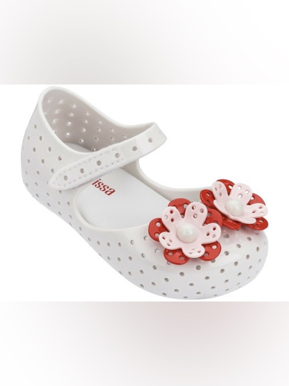 Mini Melissa Furadinha XII Mary Jane Jelly Flats Girls 10 White Floral
